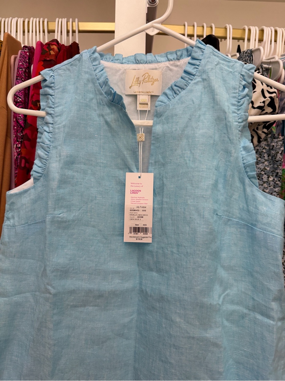 Lilly Pulitzer KAVALLA LINEN POPOVER DRESS CAPRI BLUE X RESORT WHITE NWT